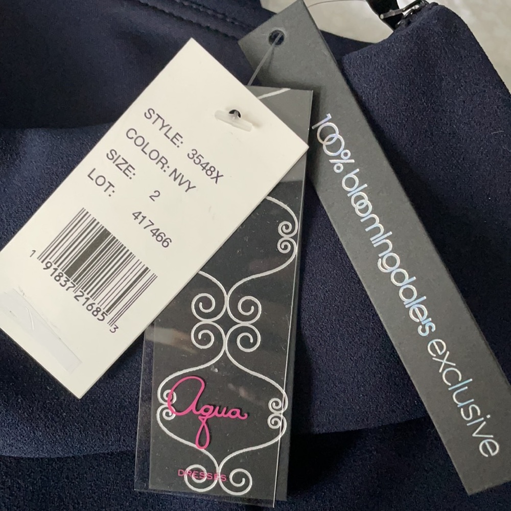 Navy Blue, Aqua crepe dress, size 2, brand new with tags, one shoulder with slit - Picture 9 of 9